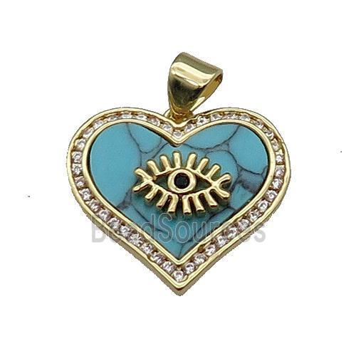 copper Heart pendant pave zircon blue turquoise eye gold plated