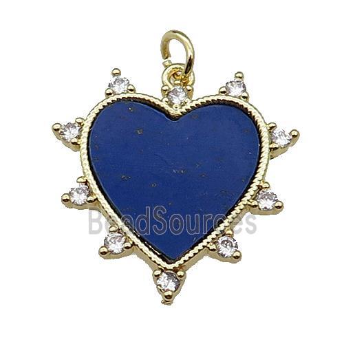 copper Heart pendant pave zircon blue lapis gold plated