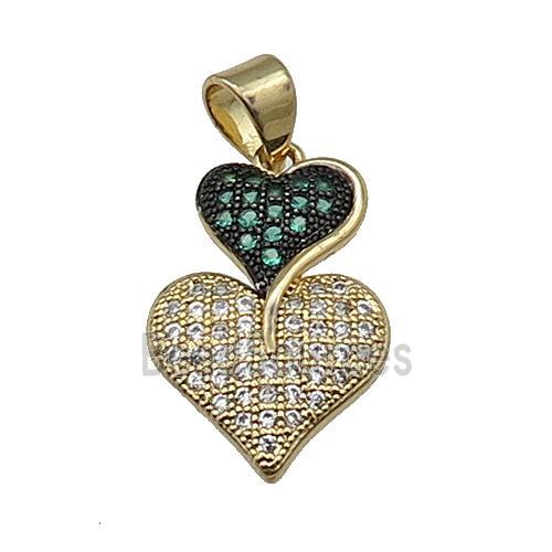 copper Heart pendant pave green zircon gold plated