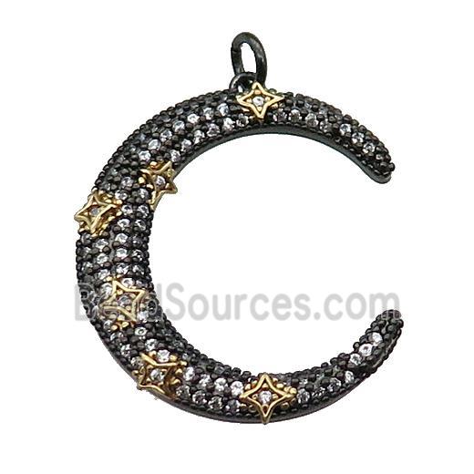 copper crescent moon pendant pave zircon black plated