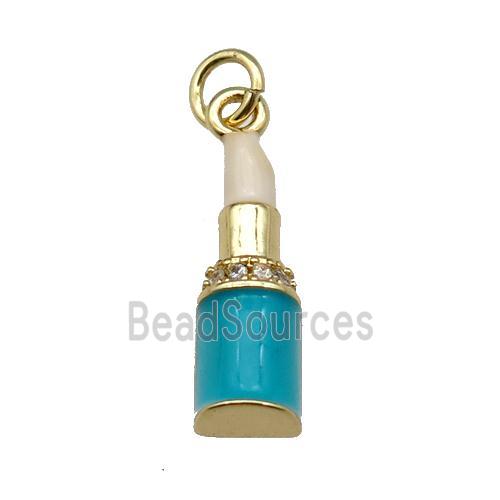 copper Lipstick charm pendant pave zircon cream enamel gold plated