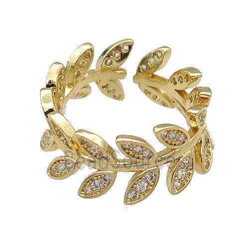 copper Ring pave zircon leaf gold plated