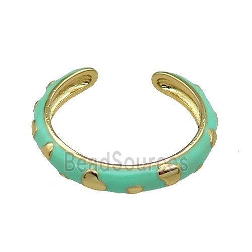 copper Ring with green enamel gold plated