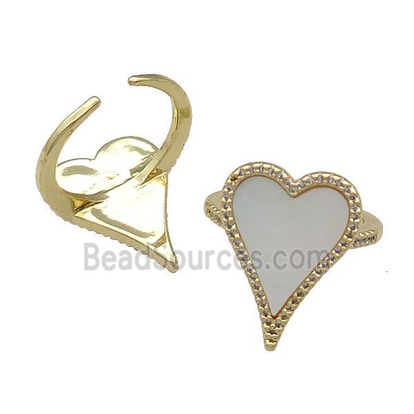 copper Ring pave heart shell gold plated