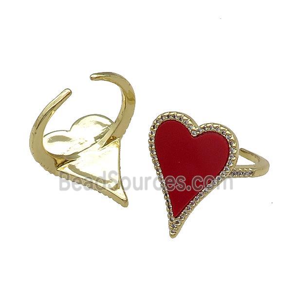 copper Ring pave heart red stone gold plated