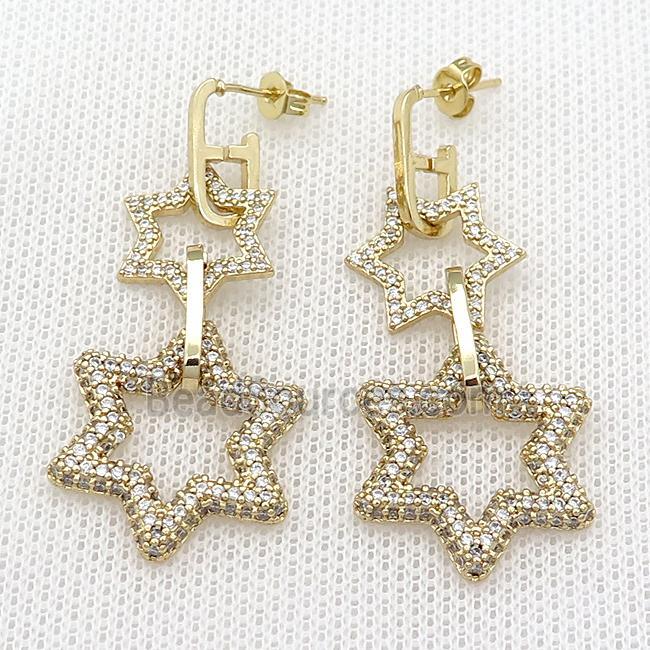 copper Stud Earring pave zircon star gold plated