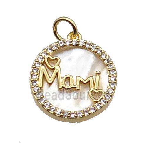 copper circle Mami pendant pave zircon shell gold plated