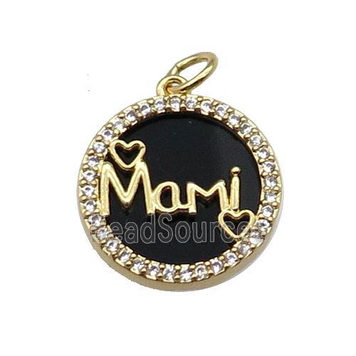 copper circle Mami pendant pave zircon black stone gold plated