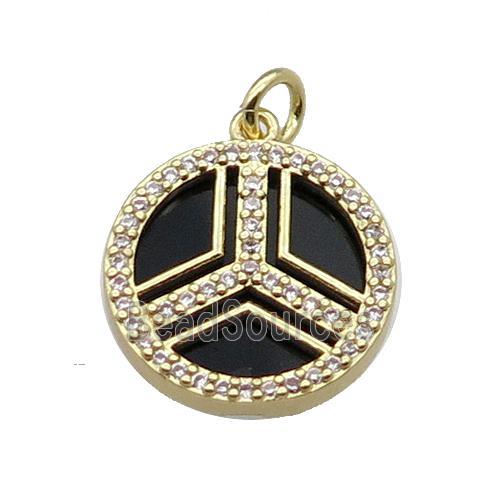 copper circle pendant pave zircon black stone gold plated