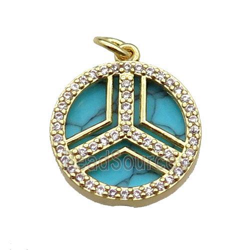 copper circle pendant pave zircon turquoise gold plated