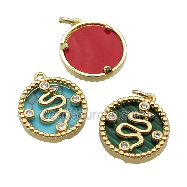 mix copper circle snake pendant pave zircon gemstone gold plated