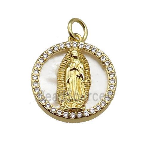 copper circle pendant pave zircon shell Jesus gold plated