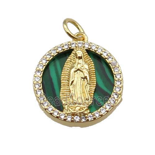 copper circle pendant pave zircon malachite Jesus gold plated