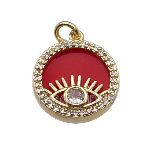 copper circle pendant pave zircon red stone Eye gold plated