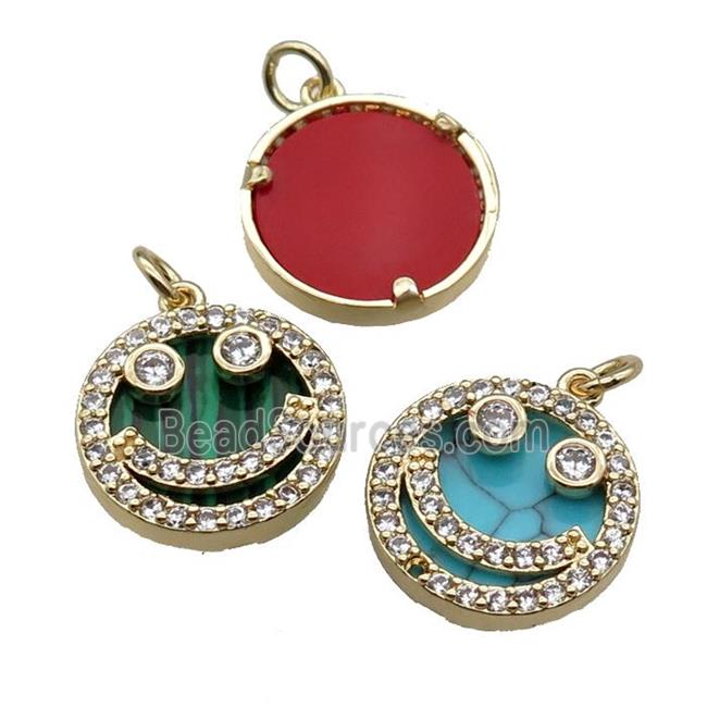 mix copper circle pendant pave zircon gemstone Emoji gold plated