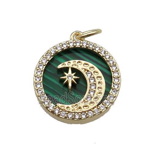 copper circle pendant pave zircon malachite Moon gold plated