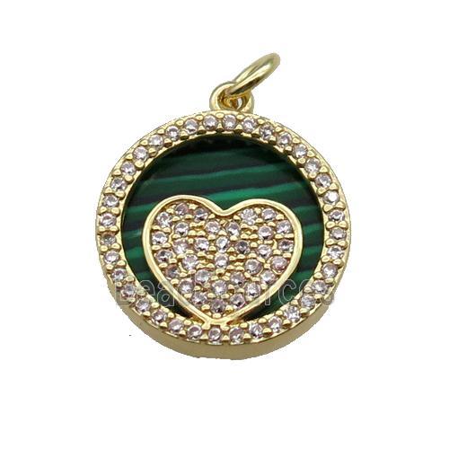 copper circle pendant pave zircon malachite Heart gold plated