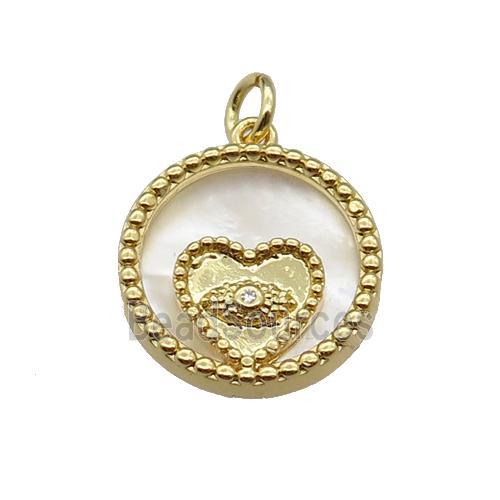 copper circle pendant pave zircon shell Heart gold plated