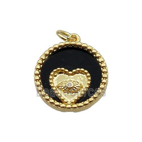 copper circle pendant pave zircon black stone Heart gold plated