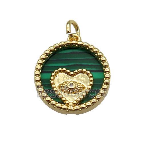 copper circle pendant pave zircon malachite Heart gold plated