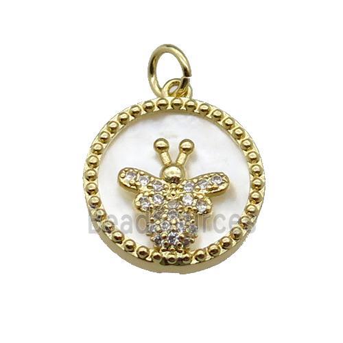 copper circle pendant pave zircon shell Honeybee gold plated