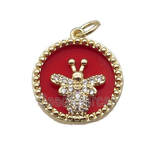 copper circle pendant pave zircon red stone Honeybee gold plated