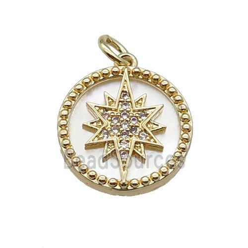 copper circle pendant pave zircon shell Northstar gold plated