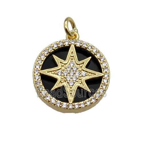 copper circle pendant pave zircon black stone Northstar gold plated