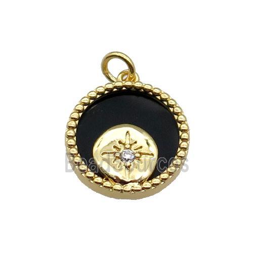 copper circle pendant pave zircon black stone Northstar gold plated