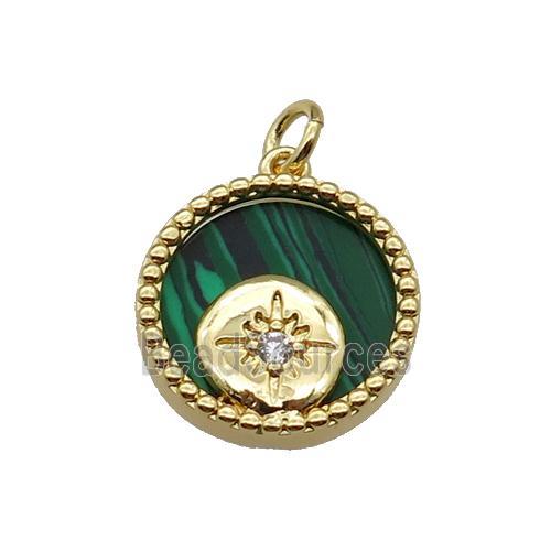 copper circle pendant pave zircon malachite Northstar gold plated