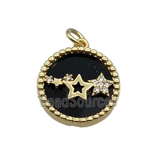 copper circle pendant pave zircon black stone star gold plated