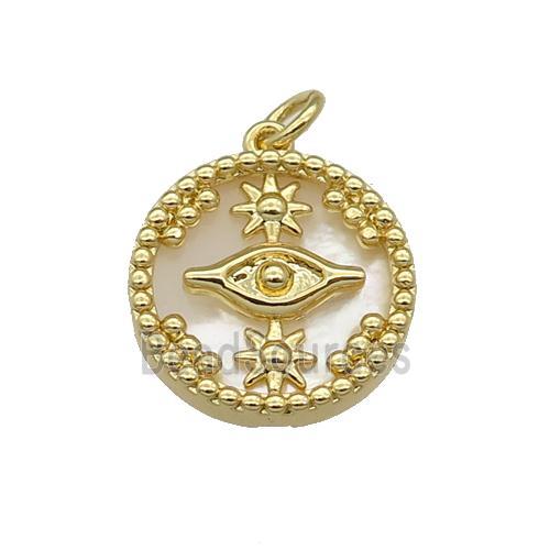 copper circle pendant pave shell Eye gold plated