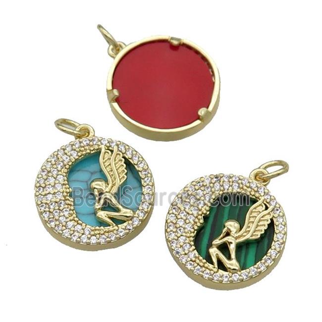 mix copper circle pendant pave zircon gemstone Angel gold plated