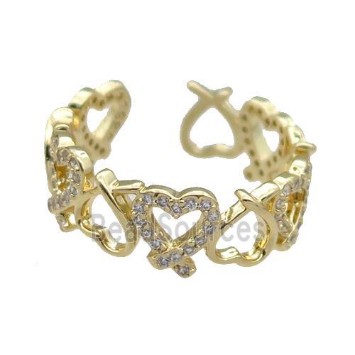 copper Ring pave zircon Heart gold plated