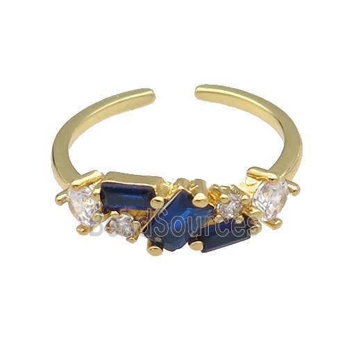 copper Ring pave blue zircon gold plated