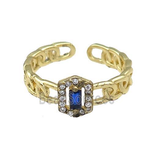 copper Ring pave blue zircon gold plated