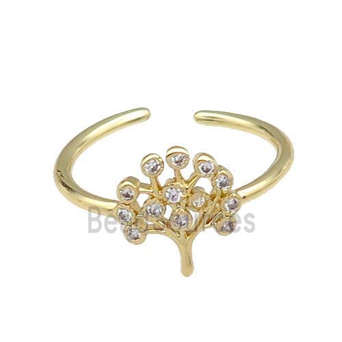 copper Ring pave zircon Tree gold plated