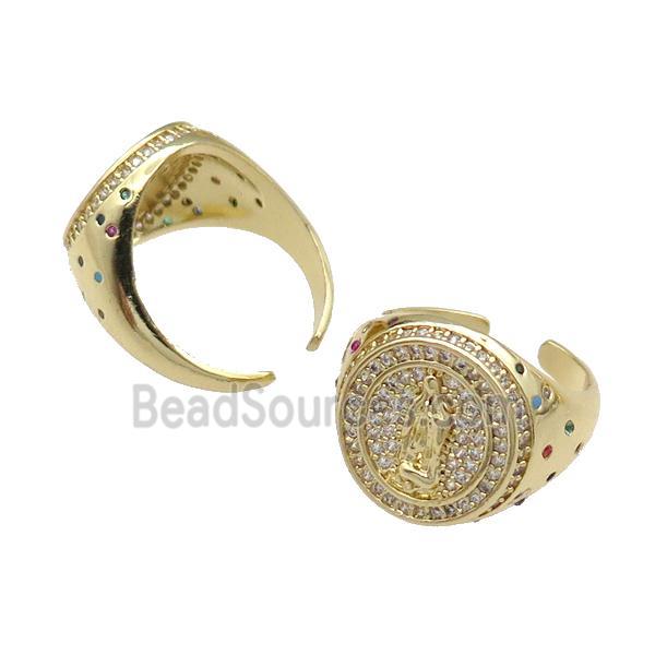 copper Ring pave zircon Jesus gold plated