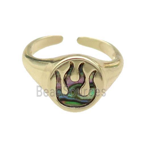 copper Ring pave abalone shell flame gold plated