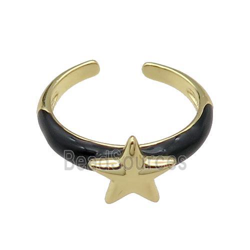 copper Ring with black enamel Star gold plated