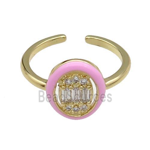 copper Ring pave zircon pink enamel oval gold plated