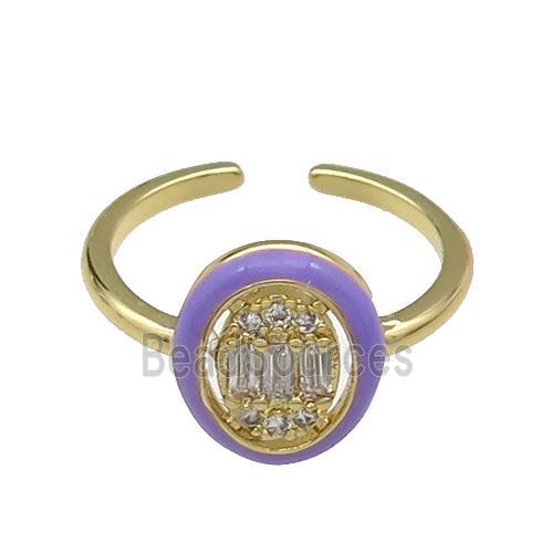 copper Ring pave zircon lavender enamel oval gold plated