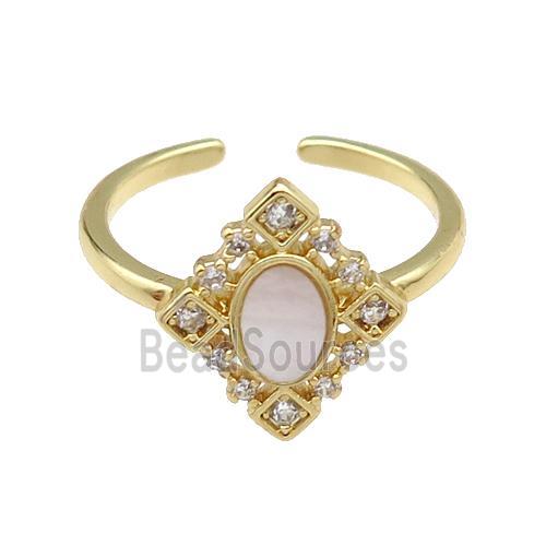 mix copper Ring pave zircon shell oval gold plated