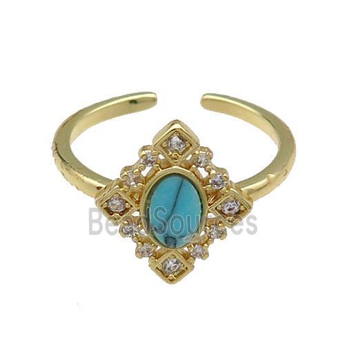 mix copper Ring pave zircon turquoise oval gold plated