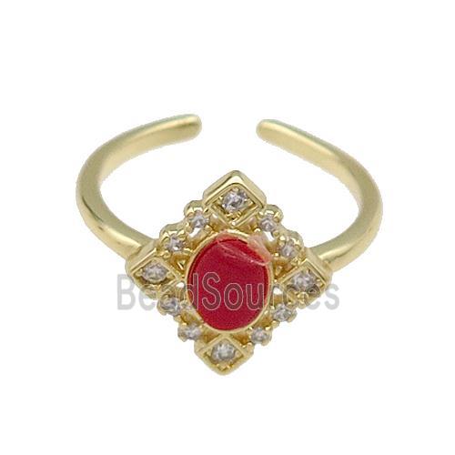 mix copper Ring pave zircon red stone oval gold plated