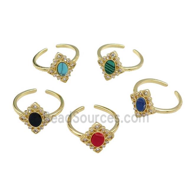 mix mix copper Ring pave zircon gemstone oval gold plated