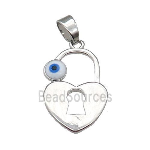 copper heart Lock pendant with Evil Eye platinum plated