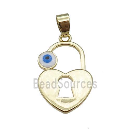 copper heart Lock pendant with Evil Eye gold plated