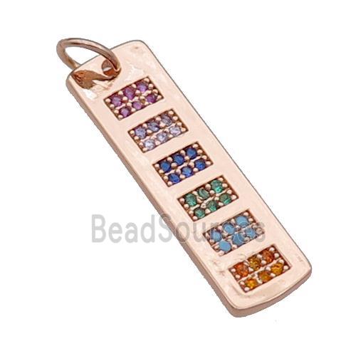 copper Rectangle pendant pave zircon rose gold