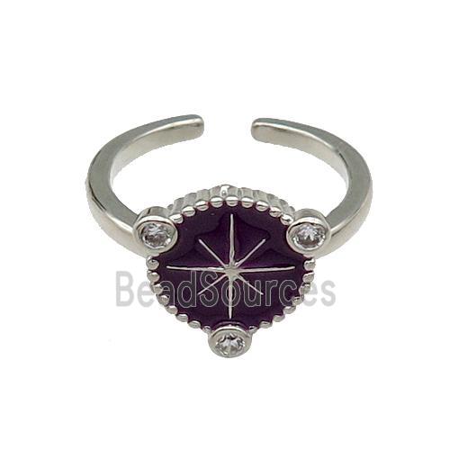 copper Ring northstar black enamel platinum plated